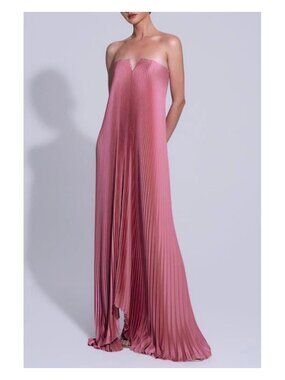 L’IDEE Black Tie Strapless Pleated Gown Rose NWT